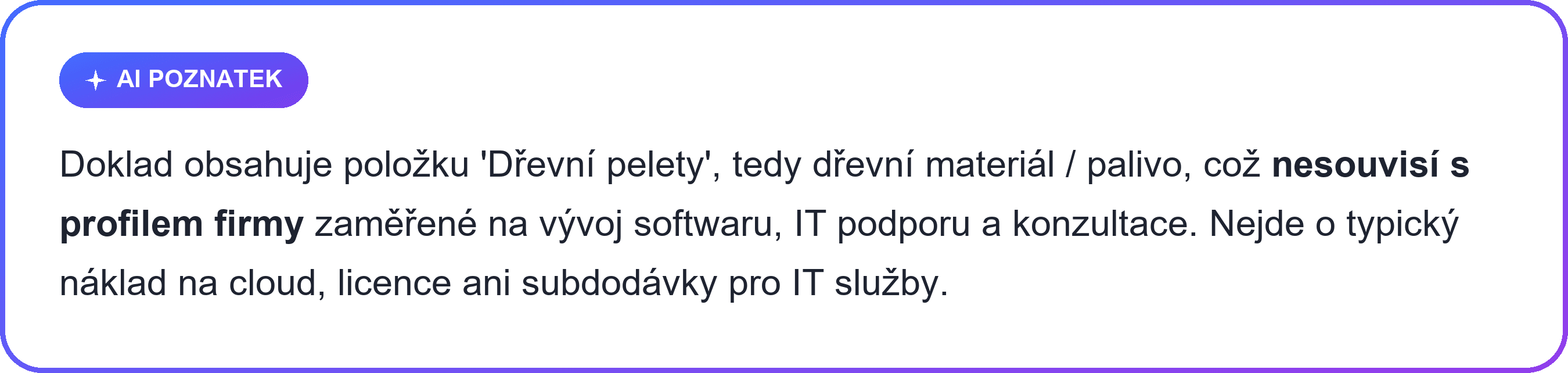AI poznatek o obchodní relevanci položky dokladu