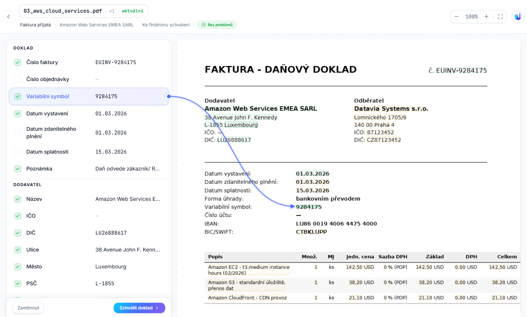 Ukázka automatického zpracování dokladu a paralelně pracujících AI agentů